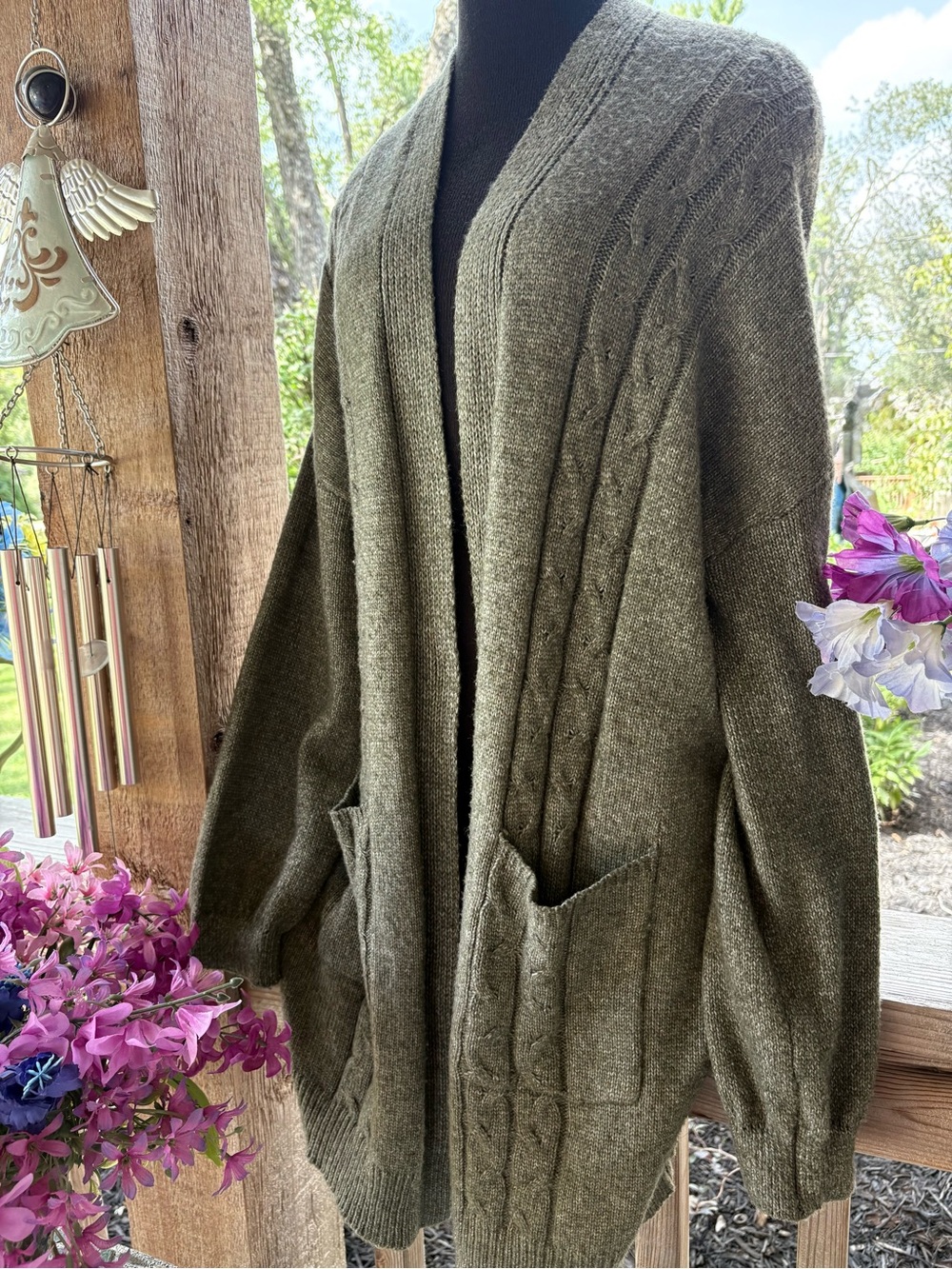 Maurices Sage Heather Soft Long Sleeve Open Front Pockets Cardigan Sweater XL - Picture 4 of 10